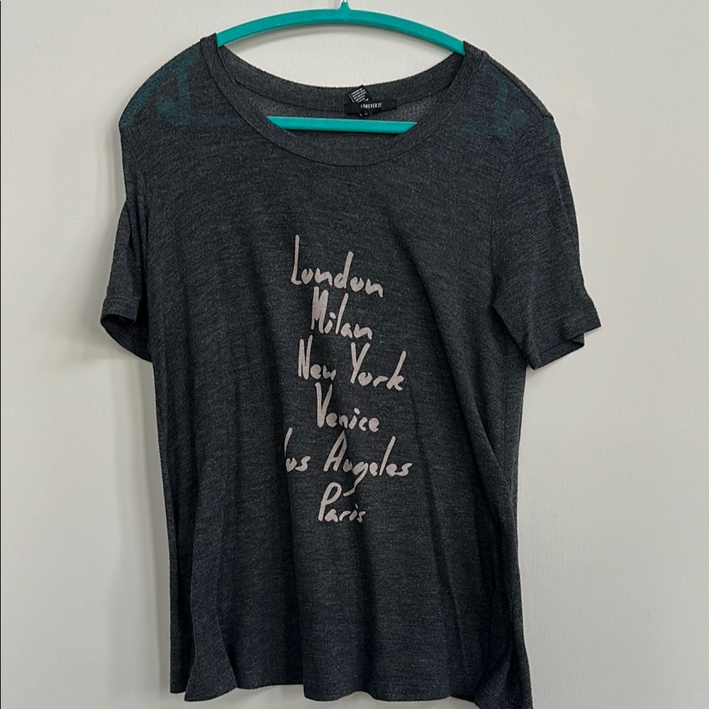 Gray Graphic T-Shirt with City Names